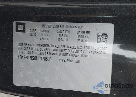 2017 Chevrolet Camaro 1Lt z USA, uszkodzony, nr VIN 1G1FB1RS0H0170586